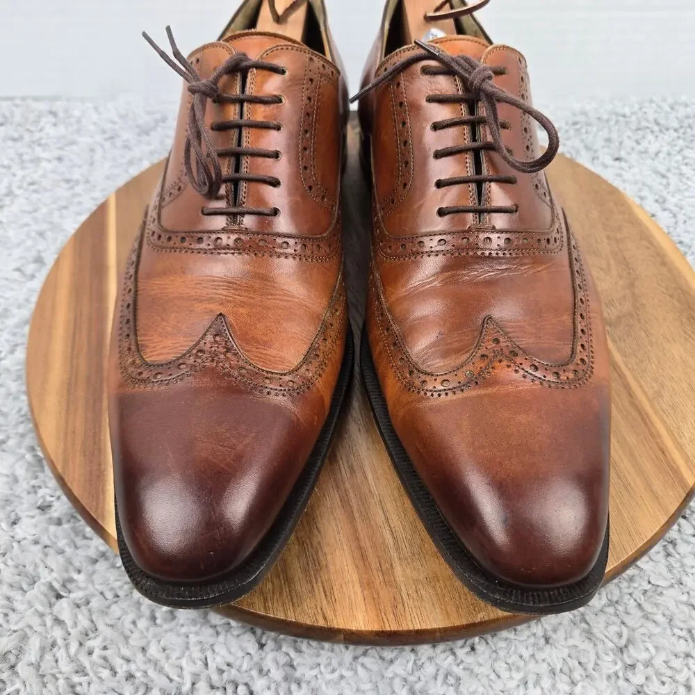 Magnanni Mens 13M Brown Leather Wingtip Brogue Business Casual Oxford Dress Shoe